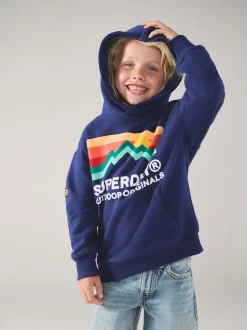 Bleu marine imprimés variés - Sweat à capuche Superdry