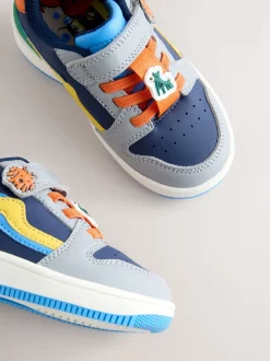 Bleu marine motif chiens - Baskets à lacets élastiques à fermeture tactile