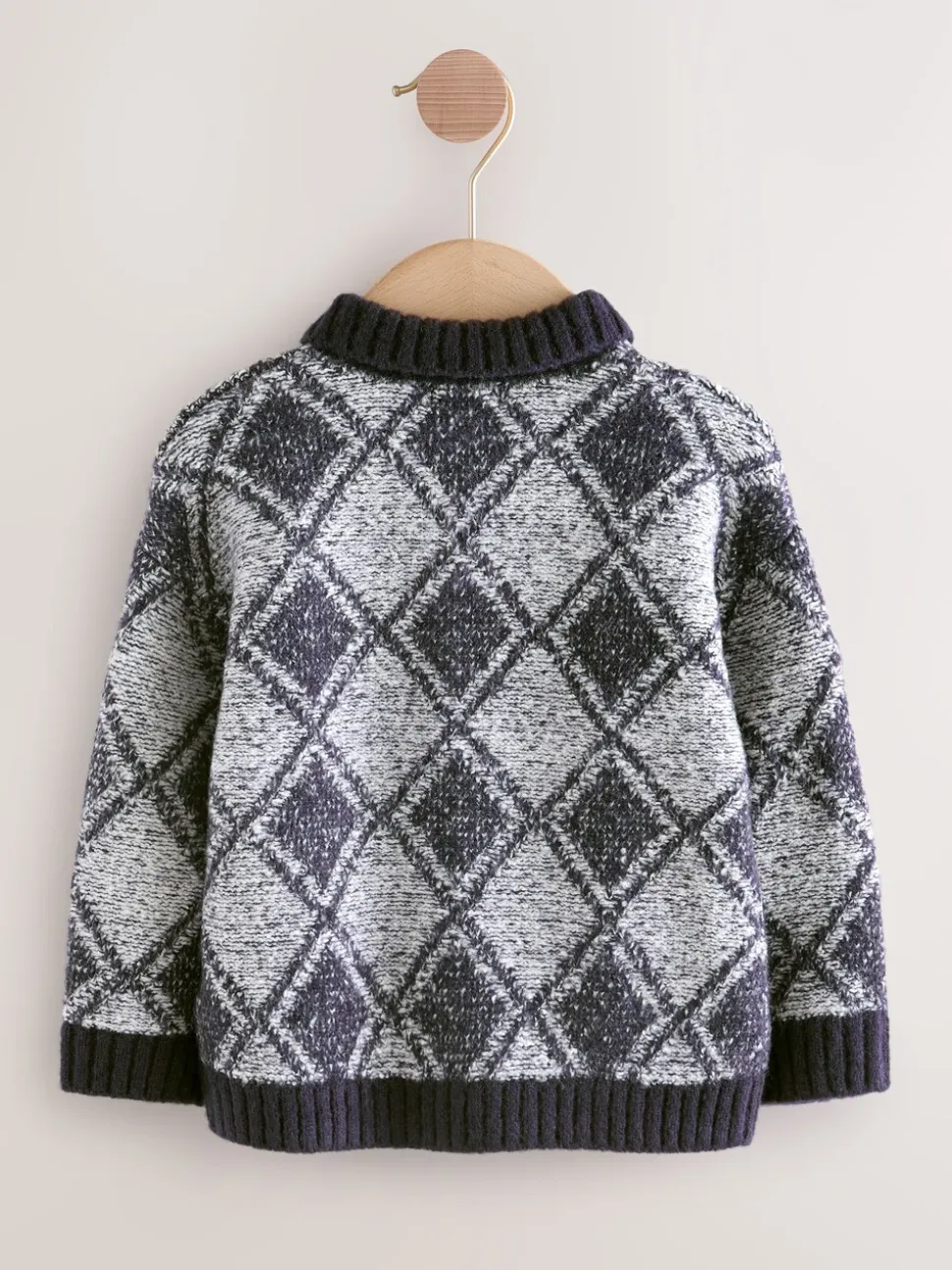 Bleu marine motif losanges - Pull polo en maille (3mois-7ans)