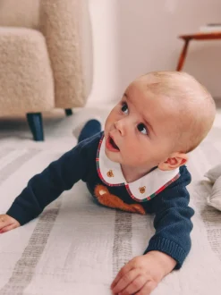 Bleu marine motif ours - Ensemble pull et legging en maille bébé (0mois-3ans)