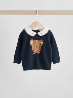 Bleu marine motif ours - Ensemble pull et legging en maille bébé (0mois-3ans)