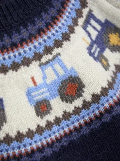 Bleu marine motif tracteur - Pull JoJo Maman Bébé Personnage Fair Isle