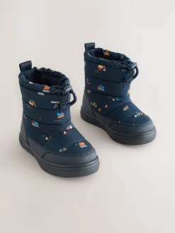 Bleu marine motif transport - Bottes/Bottines matelassées doublées™ thermiques et imperméables