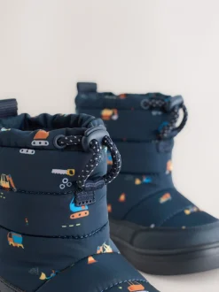 Bleu marine motif transport - Bottes/Bottines matelassées doublées™ thermiques et imperméables