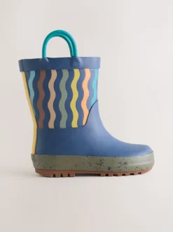 Bleu marine rayé - Bottes de pluie à poignée