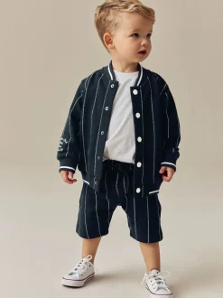 Bleu marine rayé - Ensemble veste et short Letterman en jersey 100% coton (3mois -7ans)