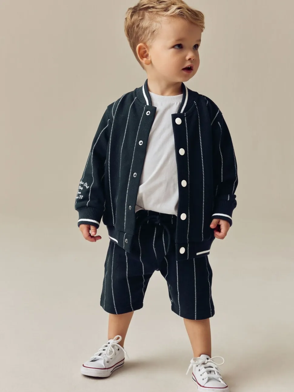 Bleu marine rayé - Ensemble veste et short Letterman en jersey 100% coton (3mois -7ans)