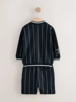 Bleu marine rayé - Ensemble veste et short Letterman en jersey 100% coton (3mois -7ans)