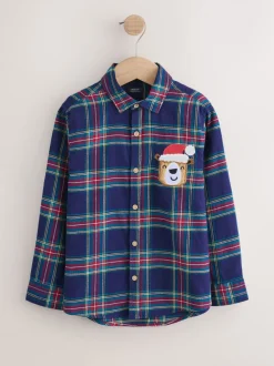 Bleu marine rouge - Chemise à carreaux de Noël à manches longues (3mois-10ans)