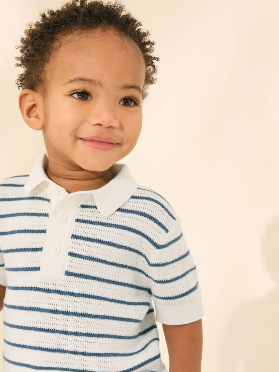 Bleu marine/blanc - Polos Col boutonné en maille 100% coton (3mois-7ans)