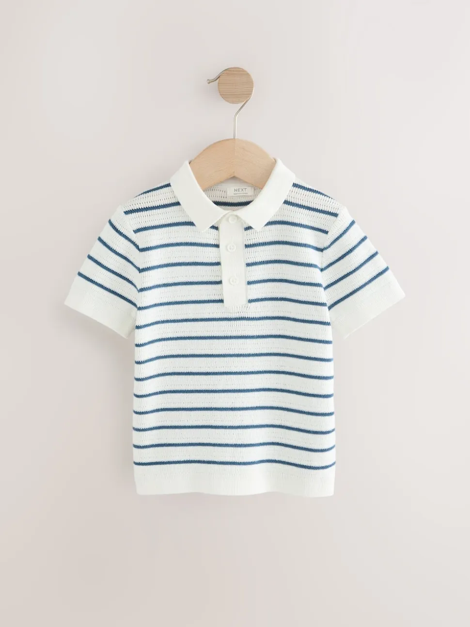 Bleu marine/blanc - Polos Col boutonné en maille 100% coton (3mois-7ans)