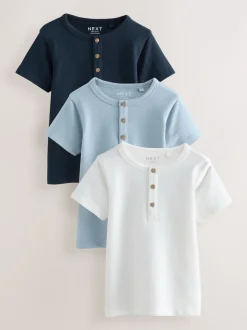Bleu marine/bleu/pierre - T-shirts à manches courtes à col Henley Lot de 3 (3mois7ans)