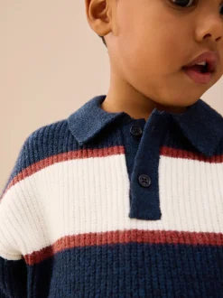 Bleu marine/bordeaux - Polo de rugby à rayures en maille (3mois7ans)