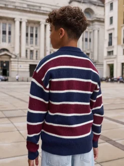 Bleu marine/Bordeaux Rayure - Chemises de rugby en maille (3-16ans)