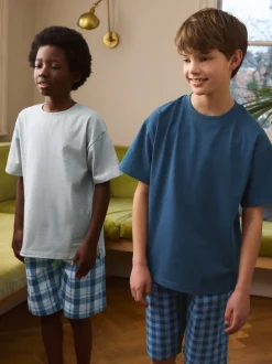 Bleu marine/gris - Lot de 2 pyjamas oversize tissés à carreaux (3-16ans)