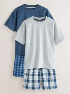 Bleu marine/gris - Lot de 2 pyjamas oversize tissés à carreaux (3-16ans)