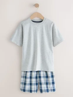Bleu marine/gris - Lot de 2 pyjamas oversize tissés à carreaux (3-16ans)