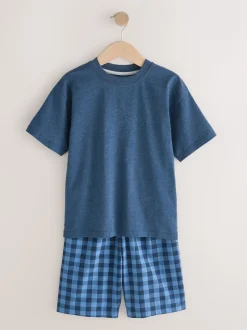 Bleu marine/gris - Lot de 2 pyjamas oversize tissés à carreaux (3-16ans)