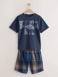 Bleu marine/gris universitaire - Carreaux Pyjamas courts tissés 2 Lot de (4-16ans)