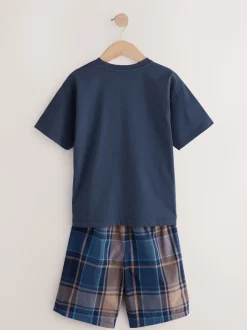 Bleu marine/gris universitaire - Carreaux Pyjamas courts tissés 2 Lot de (4-16ans)