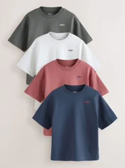 Bleu marine/gris/baie - Lot de 4 T-shirts à Manches courtes avec Logo Graphique sur la Poitrine (3-16ans)