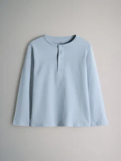 Bleu marine/Marron/Bleu/Crème - The Set lot de 4 t-shirts Henley en coton à manches longues