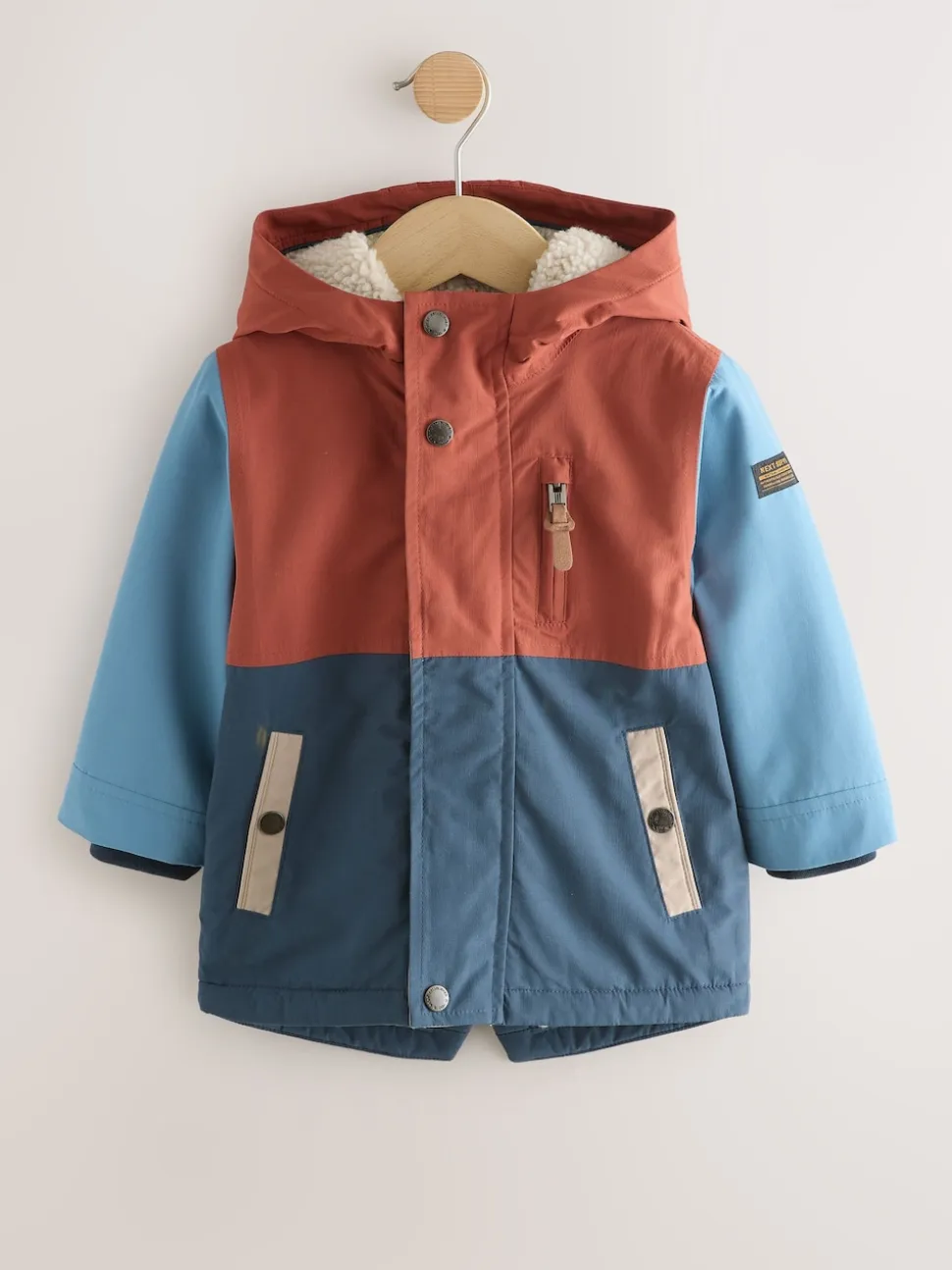 Bleu marine/Rouge color block - Parka imperméable doublée de borg (3mois-7ans)