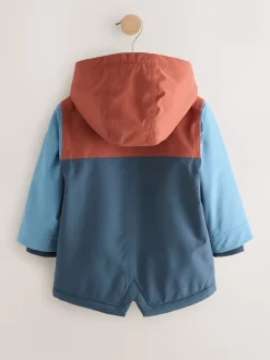Bleu marine/Rouge color block - Parka imperméable doublée de borg (3mois-7ans)