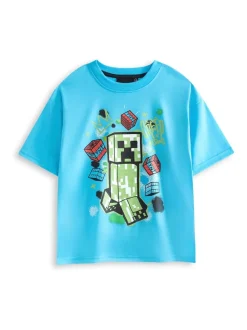 Bleu menthe - Vanilla Underground Pyjamas garçon 100% coton Minecraft à manches courtes Ensemble de 2