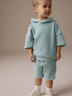 Bleu minéral - Ensemble sweat à capuche et short texturé en jersey (3mois7ans)