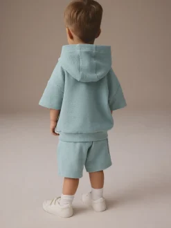 Bleu minéral - Ensemble sweat à capuche et short texturé en jersey (3mois7ans)