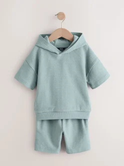 Bleu minéral - Ensemble sweat à capuche et short texturé en jersey (3mois7ans)