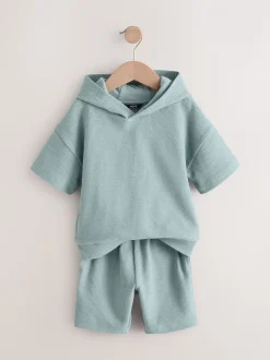 Bleu minéral - Ensemble sweat à capuche et short texturé en jersey (3mois7ans)