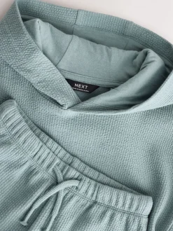 Bleu minéral - Ensemble sweat à capuche et short texturé en jersey (3mois7ans)