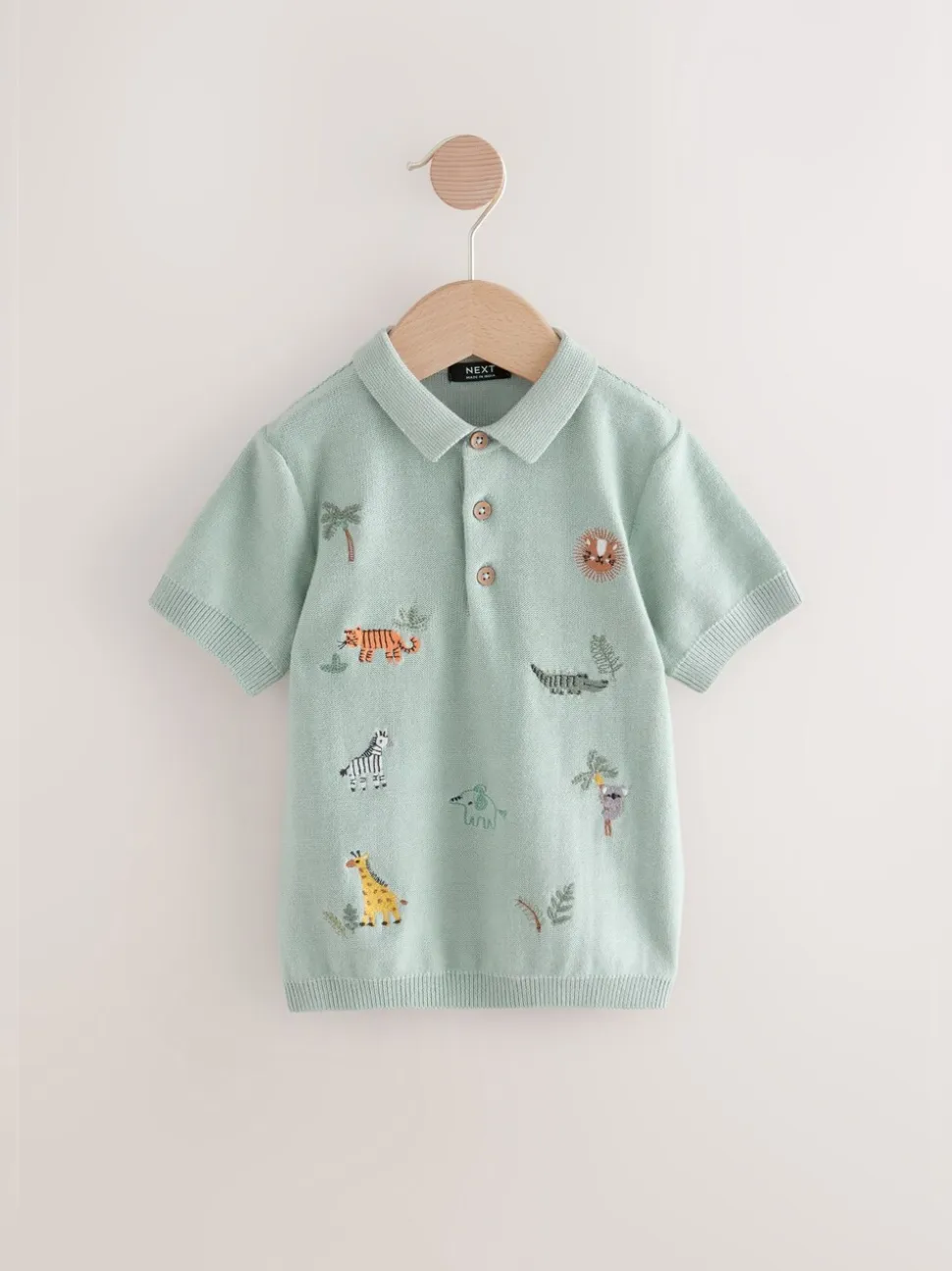 Bleu minéral - 100#Polos brodés Manches courtes en tricot de coton (3mths-7yrs)