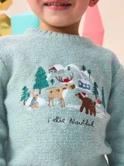 Bleu minéral - Pull de Noël en maille (3 mois-7 ans)