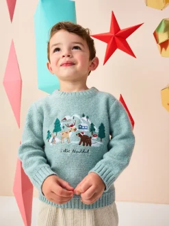 Bleu minéral - Pull de Noël en maille (3 mois-7 ans)