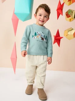 Bleu minéral - Pull de Noël en maille (3 mois-7 ans)