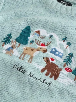 Bleu minéral - Pull de Noël en maille (3 mois-7 ans)