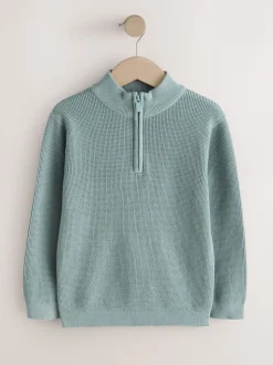 Bleu minéral - Pulls à encolure zippée texturé en maille (3-16ans)