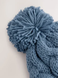Bleu Minéraux - Chapeau pompon en tricot torsadé (1-16ans)