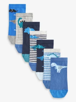 Bleu motif dinosaure - Paquet de chaussettes de sport en coton riche 7