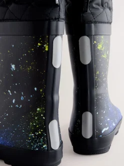 bleu motif galaxie - Bottes en caoutchouc fourrées