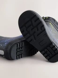 bleu motif galaxie - Bottes en caoutchouc fourrées