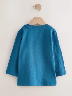 Bleu motif pelleteuse de transport - T-shirt appliqué à manches longues (3 mois-7 ans)