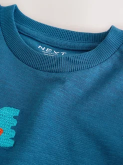 Bleu motif pelleteuse de transport - T-shirt appliqué à manches longues (3 mois-7 ans)