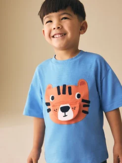 Bleu motif tigres - T-shirt interactif à manches courtes (3 mois à 7 ans)