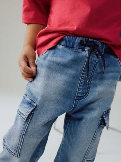 Bleu moyen - Jean cargo large extensible confortable (3mois -7ans)