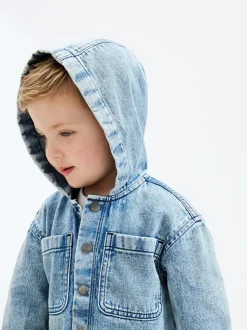 Bleu moyen - Surchemise à capuche en jean (3mois7ans)