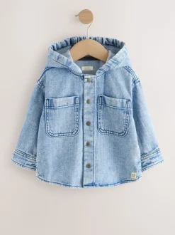 Bleu moyen - Surchemise à capuche en jean (3mois7ans)
